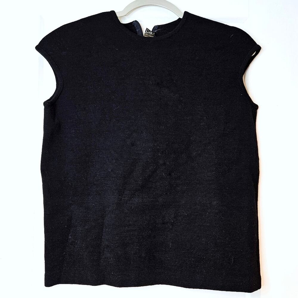 Vintage Palio Black Wool Boxy Shell Top Cap Sleeve Minimalist Zip